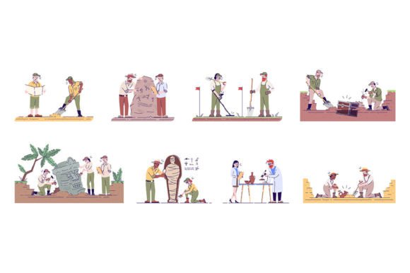 Archeology Flat Vector Graphics & Illustrations Set