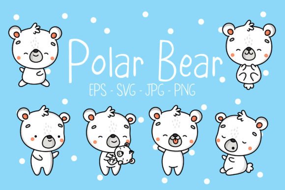 Cute Polar Bear Graphics: Kawaii Illustrations for Crafters